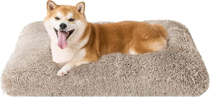 EHEYCIGA Fluffy Dog Crate Bed for Large Dogs, Plush Faux Fur Crate Pad, Calming Anti Anxiety Large Dog Bed, Washable Soft Warm Mat with Non-Slip Bottom, Taupe