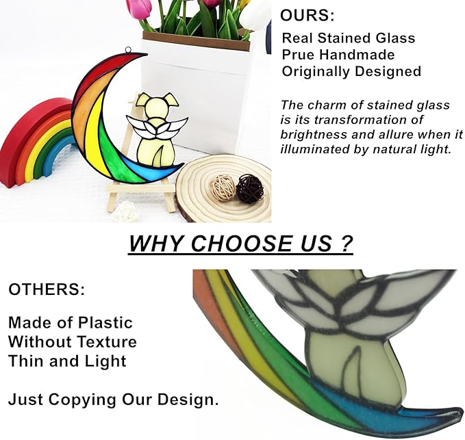 Stained Glass Rainbow Bridge White Dog Memorial Gifts for Loss of Dog Sympathy Remembrance Suncatcher, Thoughtful Pet Loss Bereavement Gifts in Memory of Pet Passing Away Window Hanging.