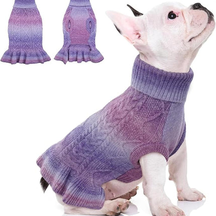 QBLEEV Dog Sweater Dress, Dog Christmas Sweaters for Small Dogs, Pullover Puppy Sweaters Purple Pet Sweaters Warm Winter Fall Dog Sweaters Vest Turtleneck Holiday Dog Sweaters for Dogs Girls Boys S