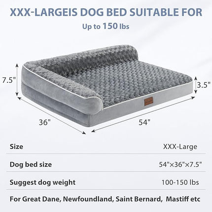 BFPETHOME Orthopedic Dog Bed for Extra Large Dogs-Big Waterproof Sofa Dog Bed with Removable Washable Cover, Large Pet Bed with Waterproof Lining and Nonskid Bottom,Pet Bed for Large Dogs, Grey