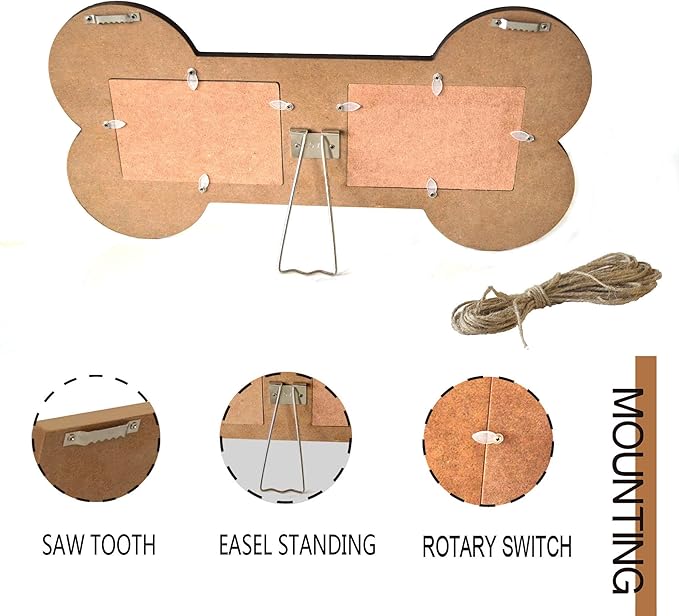 Dog Memorial 3.5x5 Inches Bone Shaped Double Picture Frame - Pet Passing Away Sympathy Gift with Paw Print - Bereavement Sympathy Decor for Loss of Dog