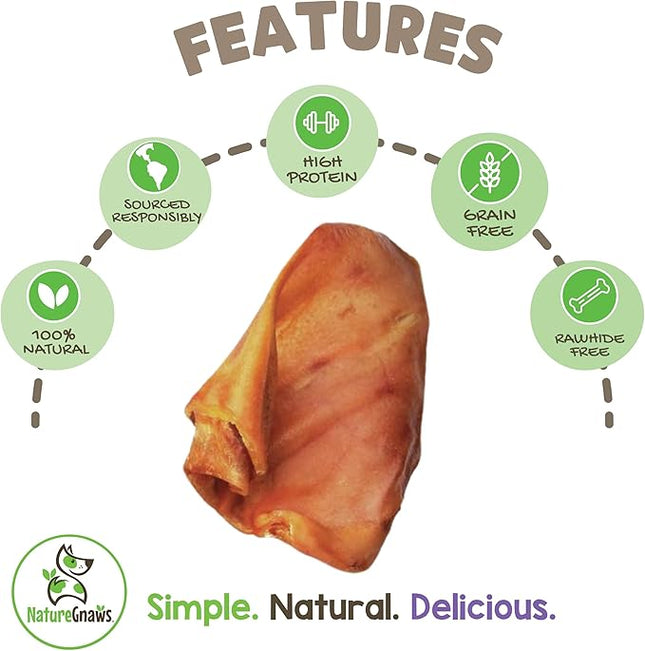 Nature Gnaws Pig Ears for Dogs (8 Count) - Thick Long Lasting for Aggressive Chewers and Large Dogs - Natural Pork Dog Chew Bones - Rawhide Free