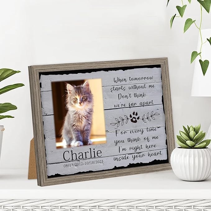 Custom Pet Sympathy Gift for Dog Cat Lovers, Dog Memorial Gifts for Loss of Dog Cat, Personalized Pet Memorial Canvas with Photo, Customized Wall Art Home Decor with Name and Text