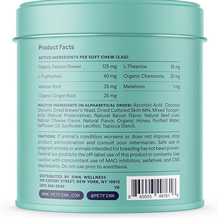 Finn Calming Aid for Dogs - Natural Calming Chews with Melatonin to Support Stress, Separation & Sleep - 90 Soft Chews