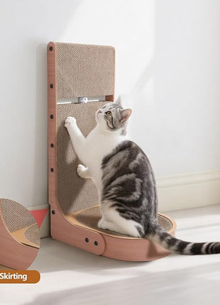 Cat Scratcher, 2 in 1 Multifunctional 26.8 Inch L Shape Cat Scratch Pad Wall Mounted with Oval Cat Bed Bowl and Built-in Toy Balls for Indoor Cats (1 PCS Cat Scratcher Include Toy Balls)