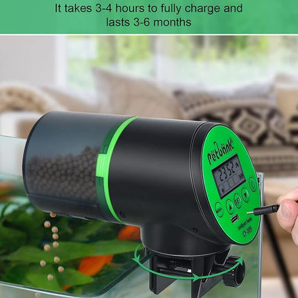 Automatic Fish Feeder for Aquariums - Rechargeable Auto Fish Food Dispenser Timer Feeder with USB Charger Cable，LCD Screen, Customized Schedule