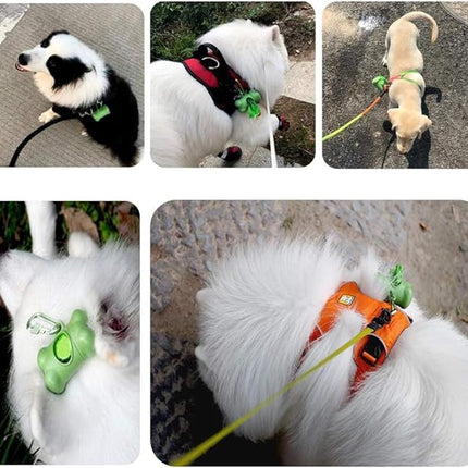 Dog Poop Pickup Bags Holder Dispenser with 1 Roll Random Color Leak-proof Scented Doggy Waste Bags and Carabiner with Safety Lock Plus Hook and Loop Fastener Never Loose on Leash Lead Again (Green)