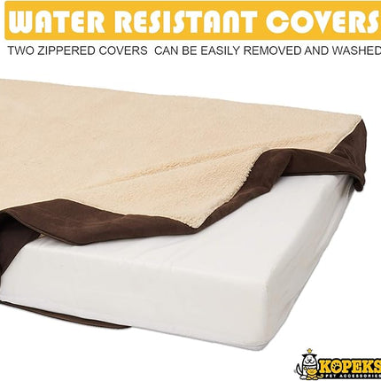 KOPEKS Jumbo Orthopedic Dog Bed - 7-inch Thick Memory Foam Pet Bed with Pillow with Removable Cover & Free Waterproof Liner - for Large Breed Dogs, XL, Brown-Plush Top