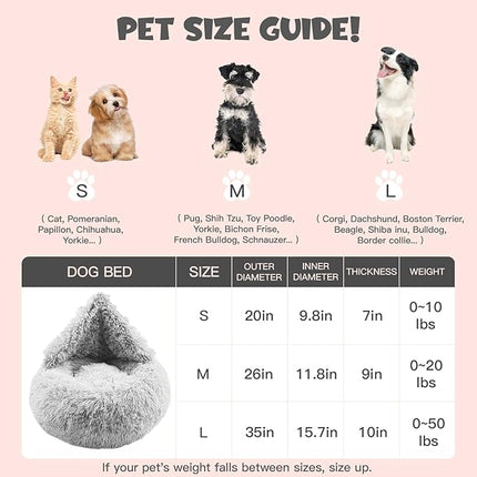 Himax Dog Beds for Small Dogs, Donut Dogs Bed with Blanket Attached, Calming Dog Bed Washable (20"/26"/35") Light Grey for Puppy