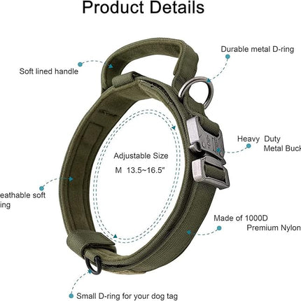 Dog Collar and Leash Set:-Adjustable Nylon Dog Collar with Handle Shock Absorbing Retractable Strong Dog Leash for Medium and Large Dogs with Airtags Holder Patches