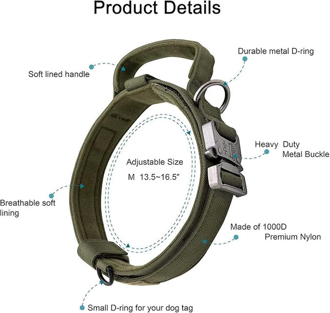 Dog Collar and Leash Set:-Adjustable Nylon Dog Collar with Handle Shock Absorbing Retractable Strong Dog Leash for Medium and Large Dogs with Airtags Holder Patches