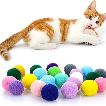 Large Cat Toy Balls, Soft Cat Balls 1Inch Kitten Pom poms Ball Cat Play Toy (30 Pcs)