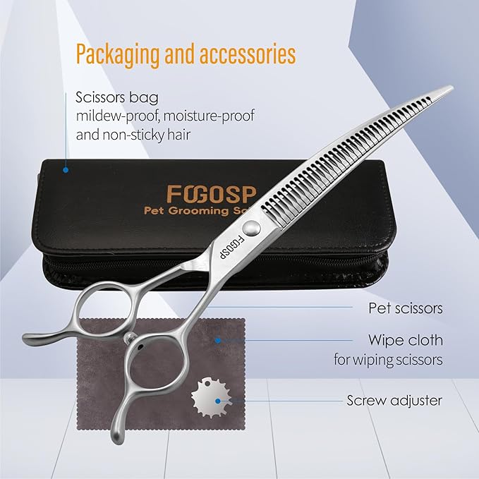 Magic Curved Chunkers Dog Grooming Scissors Professional 7'' Pointy-tongued Curved Fluffer Thinning Shears for Pet Cat 70% Thinning Rate Japan Alloy Steel 37 Teeth