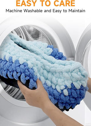 Ombre Gradient Round Cat Bed for Indoor Cats, Chunky Knit Washable & Plush Pet Bed, Cozy Nest with Non-Slip Bottom for Small Medium Cats