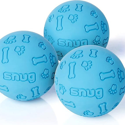Snug Rubber Dog Balls for Small and Medium Dogs - Tennis Ball Size - Virtually Indestructible (3 Pack - Blue)