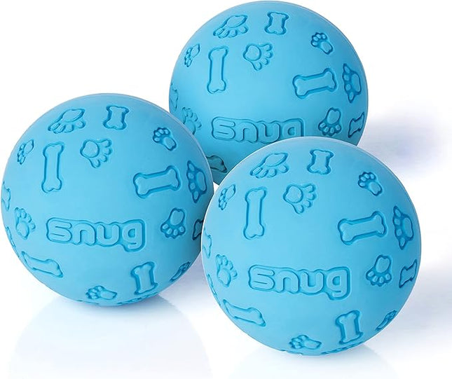 Snug Rubber Dog Balls for Small and Medium Dogs - Tennis Ball Size - Virtually Indestructible (3 Pack - Blue)