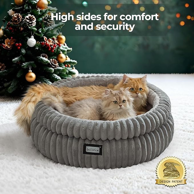 BALANCE Cat Bed Kitten Bed, Washable Round Cat Beds for Indoor Cats,Super Soft Plush Faux Fur Pet Bed for Puppy and Kitten with Anti-Slip Bottom