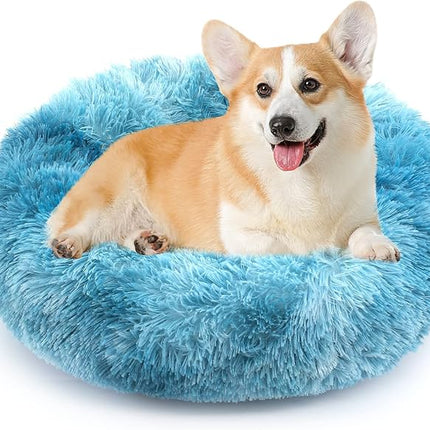NOYAL Calming Donut Dog Bed for Small to Medium Dogs & Cats - Plush Faux Fur Anti-Anxiety Pet Bed with Machine Washable Cover & Non-Slip Base