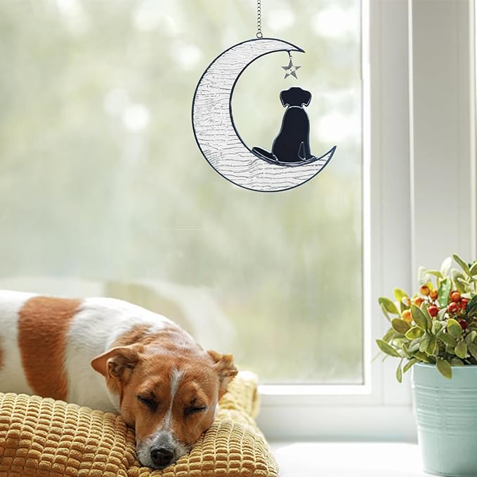 Stained Glass Dog Memorial Gifts for Dog Lovers, Pet Memorial Gifts Dog Decor Stained Glass Window Hanging Suncatcher for Window Loss of Dog Sympathy Gift Pet Loss Gifts for Mom, Grandma