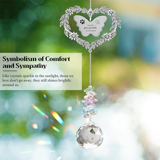 Dog Memorial Gifts for Loss of Dog, Pet Sympathy Suncatcher with Personalized Words, Cat Death Remembrance Gift for Pet Lovers, Heart Shaped Cat Bereavement Ornament with Sympathy Card