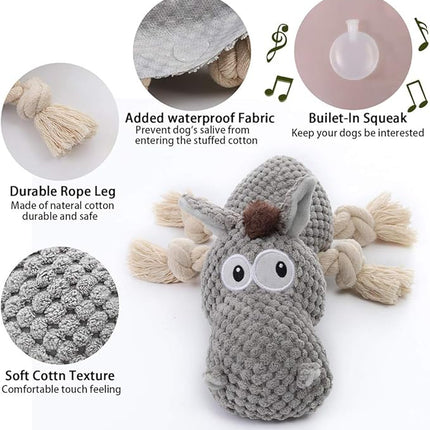 Dog Toy, Large Dog Squeaky Toys, Stuffed Animal Dog Plush Toy for Puppy, Small, Middle, Large Dogs (Donkey(Grey))