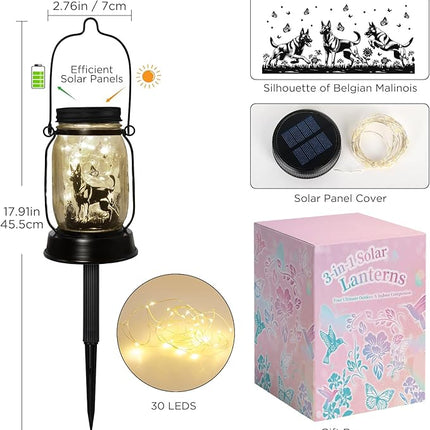 Belgian Malinois Dog Gifts for Women/Men Belgian Malinois Solar Lanterns Birthday Dog Lovers Lantern Pet loss Dog Memorial Lights Solar Garden Decoration for Yard, Patio,Backyard,Porch Torches Light