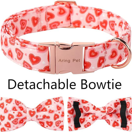 ARING PET Valentine Bow Dog Collar, Pink Red Heart Pet Collar with Bowtie for Small Medium Large Dogs-M