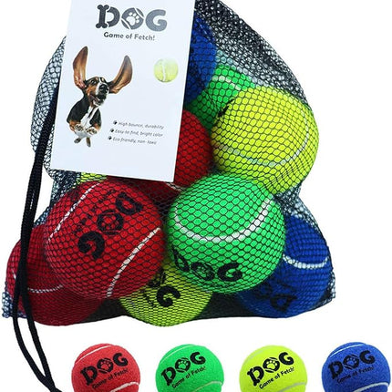 AMA SPORT Tennis Balls for Dogs 12 Pack 2.5" Multi Colors Dog Tennis Balls for Puppy Small Medium Dog Toys, Designed for Dogs Floating Water-Hunting Fetch Fun Playing Daily Exercise Mid-air Catching