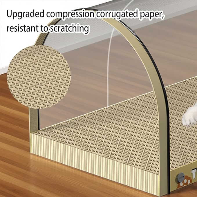 3 Function in 1 Cardboard Cat Scratcher Board, 31.5 in Cat Scratcher House, Cat Scratchers for Indoor Cats, Arched Cats Scratch Pad As Cat Bed, Cat Tunnel for Sleep, Grind Claws (Beige)