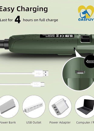 Casfuy Dog Nail Grinder Quiet - (45db) 6-Speed Pet Nail Grinder with 2 LED Lights for Large Medium Small Puppy Dogs/Cats, Professional 3 Ports Rechargeable Electric Dog Nail Trimmer with Dust Cap