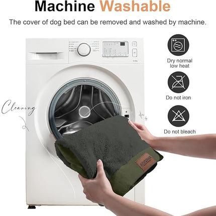 Large Dog Bed Orthopedic Washable: Jumbo Dog Bed Bolster Extra Large Dogs Egg Crate Foam Sofa Couch Waterproof Removable Cover - Dark Green