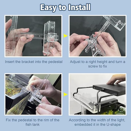 driamor Aquarium Light Riser Adjustable, Clear Acrylic Fish Tank LED Light Stand Aquarium Lamp Holder Bracket Kit 2pcs Transparent Support for Width 2.5-4.4 Inches Light with Extendable Bracket