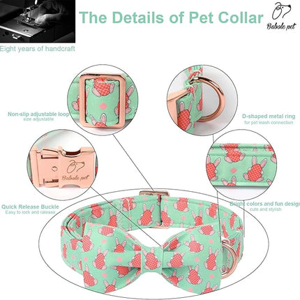 Easter Dog Collar with Bow Tie - Easter Bunny Egg Bowtie Dog Collar Adjustable Heavy Duty Spring Easter Dog Collars for Small Medium Large Dogs M