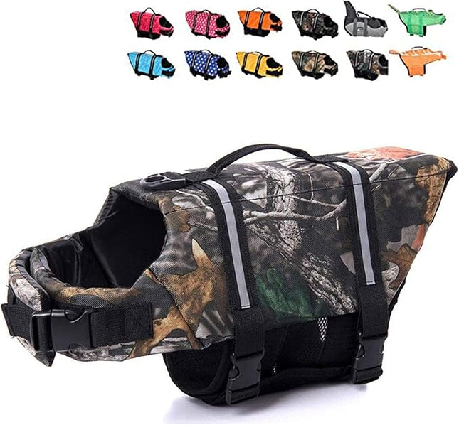 HAOCOO Dog Life Jacket Vest Saver Safety Swimsuit Preserver with Reflective Stripes/Adjustable Belt Dogs(Camouflage,XL)