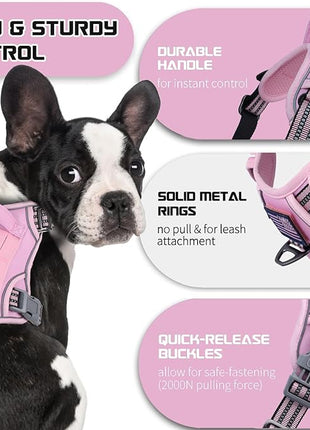 BUMBIN Tactical Dog Harness for Large Dogs No Pull, Famous TIK Tok No Pull Puppy Harness, Fit Smart Reflective Pet Walking Harness for Training, Adjustable Dog Vest Harness with Handle Pink L