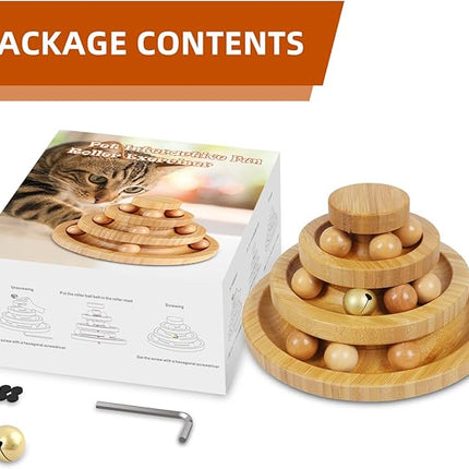 Cat Ball Track Toy,Kitty Toys Roller,3-Level Ball Tower with 9 Removable Balls,Interactive Cat Toy, DIY Circle Fun Toy for Kitten Mental Physical Exercise - Medium Size