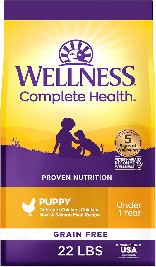Wellness Complete Health Puppy Dry Dog Food, Grain Free, Natural, Chicken & Salmon Recipe, (22-Pound Bag)