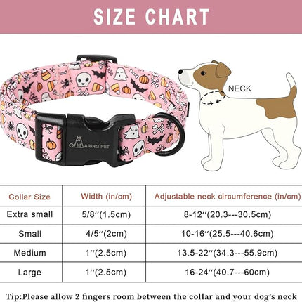 ARING PET Halloween Dog Collars, Cute Pink Pumpkin Ghost Bat Spider Skull Pet Collar with Quick Release Buckle for Small Medium Large Girl Boy Dogs-S