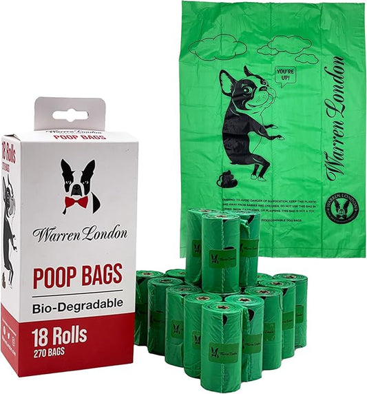 Warren London Poop Bags For Dogs & Pets | Earth Friendly Dog Poop Bags for Cleaning Pet Waste | Boston Terrier French Bulldog Pug | Box of 18 Rolls