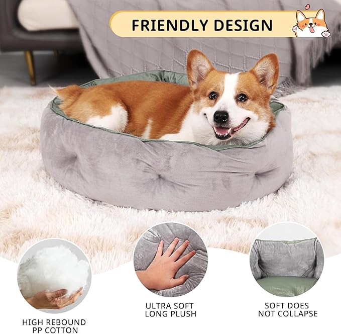 Dual-Sided Dog Beds for Medium & Small Dogs - Round Cat Beds for Indoor Cats, Washable Pet Bed for Puppy and Kitten with Slip-Resistant Bottom (Grey, 25" L x 25" W x 8" Th)