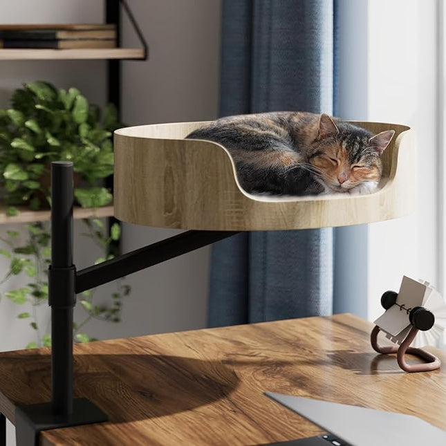 Large cat Desk Bed Side Table Hammock,Space-Saving 360°Rotating & Adjustable Shelf Elevated cat Bed for Desk Mount