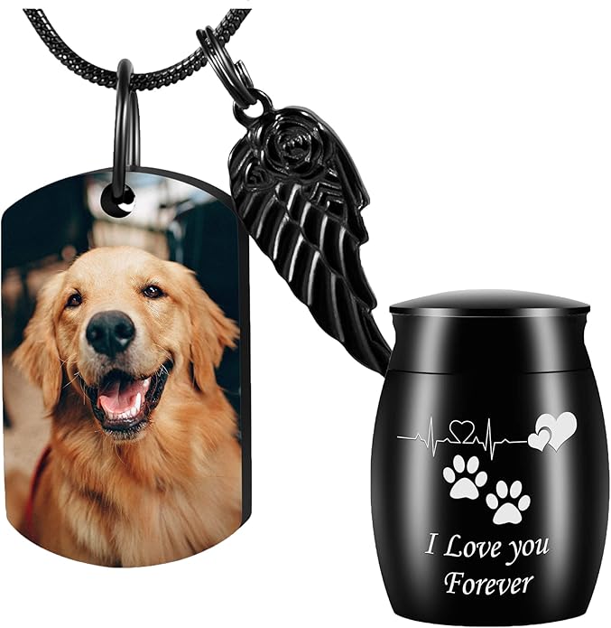 Farfume Personalized Pet Urn Necklace for Dog Cat Ashes Cremation Pet Memorial Customized Photo Text Engraving Pendant Keepsake Funeral Jewelry