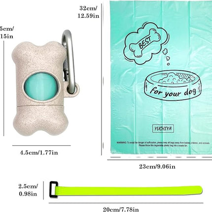 Dog Poop Pickup Bags Holder Dispenser with 1 Roll Random Color Leak-proof Scented Doggy Waste Bags and Carabiner with Safety Lock Plus Hook and Loop Fastener Never Loose on Leash Lead Again (Beige)