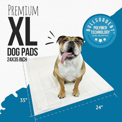 Bulldogology Pee Pads for Dogs XL with Adhesive Sticky Tape (24x35) Dog Puppy Pads Extra Large, Disposable Puppy Pads, Dog Training Wee Pads 6 Layers with Bullsorbent Polymer Tech (40-Count, White)