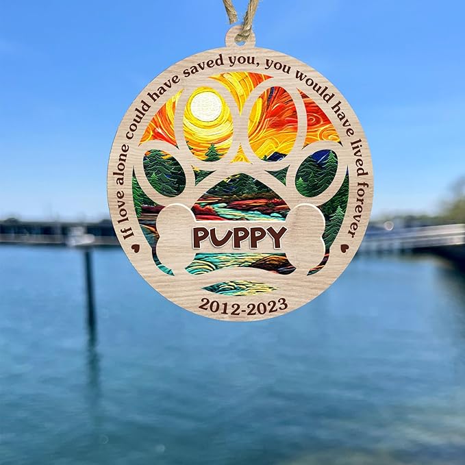 BSQUIELE Personalized Suncatcher Ornaments, Memorial Gifts for Loss of Dog, Custom Dog Ornament with Name, Dog Memorial Suncatcher, Sympathy Gift for Dog Lover, Xmas Ornament, Xmas Tree Decoration V1