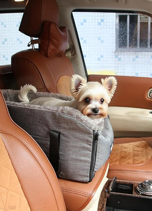 Car Seat Booster for Small Dogs and Cats – Portable Pet Travel Bag Under 30lbs, Washable Car Seat with Safety Belt and Storage Pockets (Grey)