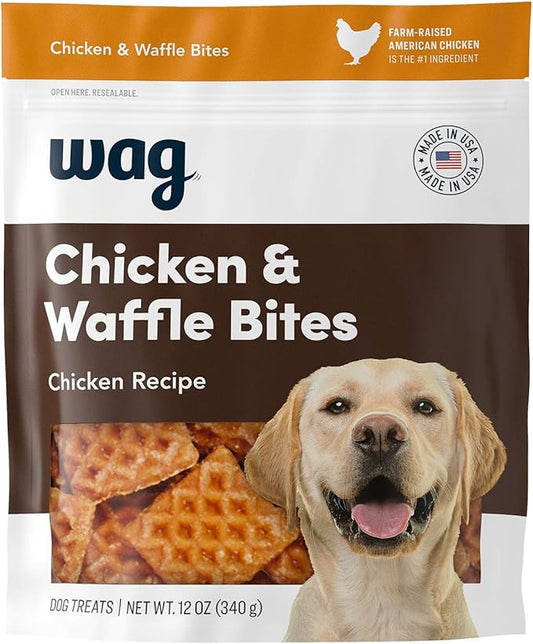 Amazon Brand - Wag Dog Treats, Chicken and Waffle Bites, 12 oz Resealable Pack of 1