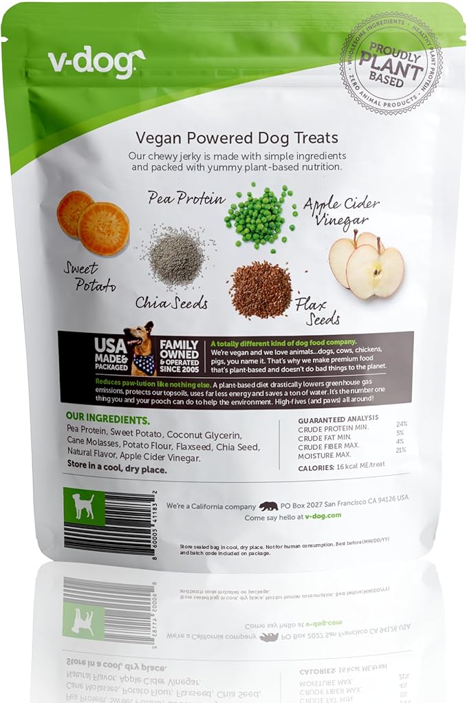 V-dog Kind Jerky - 100% Vegan Jerky Dog Treats - Plant Based Protein and Superfoods - 8 Ounce - All Natural - Made in The USA