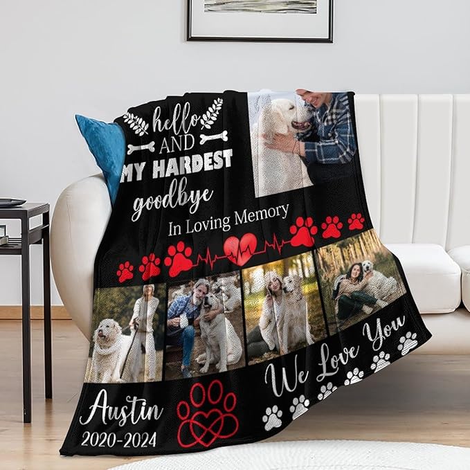 Custom Dog Memorial Gifts for Loss of Dog Cat, Personalized Dog Blankets with Photos, Pet Memorial Throw Blanket Gifts, Pet Loss Gifts, in Loving Memory Blanket for Dog Cat Lovers Dog Mom Dog Dad