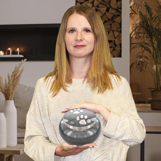 Trupoint Memorials Small Pet Urn for Dogs and Cats Ashes, Paws Print Grey Cremation Urns for Pets up to 25 lbs